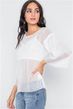 White Sheer Two Piece Mesh Long Sleeves Top- Side