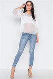 White Sheer Two Piece Mesh Long Sleeves Top- Full Front