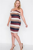 Plus Size Multi Stripe Strapless Bodycon Mini Dress- Full Side