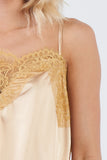 Golden Yellow Satin Lace V-Neck Adjustable Cami Top- Close Up