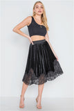 Black velvet high-waist pleated combo lace skirt- Full Front