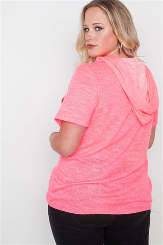 Pink Plus Size Graphic Short-Sleeve Distressed Hoodie- Back