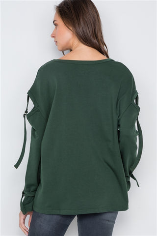 Hunter Green Long Sleeve Cut-Out Sweater- Back