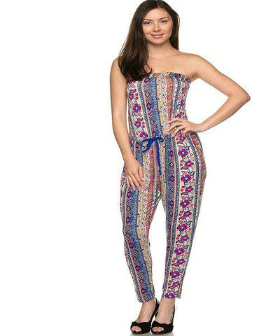 Blue Printed Tube Jumpsuit