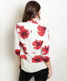 White with Red Roses Multicolor Floral Blazer- Back View