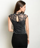 Charcoal See-Through Lace Bodysuit with Back Keyhole