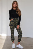 Olive Camouflage Belted High Waist Cargo Jogger Pants- Full