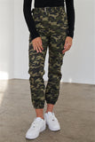 Olive Camouflage Belted High Waist Cargo Jogger Pants