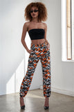 Orange Camouflage Belted High Waist Cargo Jogger Pants- Full