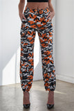 Orange Camouflage Belted High Waist Cargo Jogger Pants