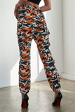 Orange Camouflage Belted High Waist Cargo Jogger Pants- Back