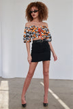 Orange Camouflage Off The Shoulder Mid-Length Puff Sleeve Crop Top- Full