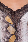 Brown Snake Print Lace V-Neck Combo Bodysuit