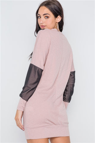 Mauve mesh detail mini tunic sweater dress- Back Close Up