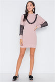 Mauve mesh detail mini tunic sweater dress- Full Front