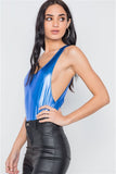 Royal Blue Metallic Open Back Bodysuit- Outfit Side
