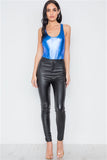 Royal Blue Metallic Open Back Bodysuit- Full Front