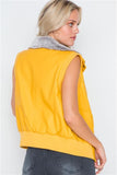 Mustard yellow faux leather funnel neck zip-up vest faux fur collar- back