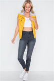 Mustard yellow faux leather funnel neck zip-up vest faux fur collar- full