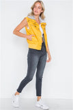 Mustard yellow faux leather funnel neck zip-up vest faux fur collar- side