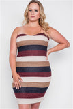 Plus Size Multi Stripe Strapless Bodycon Mini Dress- Front Close Up