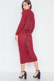 Burgundy Chunky Knit Long Sleeve Sweater Dress- Back