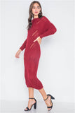 Burgundy Chunky Knit Long Sleeve Sweater Dress- Side