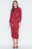 Burgundy Chunky Knit Long Sleeve Sweater Dress