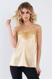 Golden Yellow Satin Lace V-Neck Adjustable Cami Top