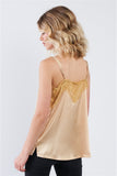 Golden Yellow Satin Lace V-Neck Adjustable Cami Top- Back