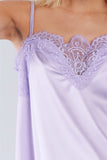 Lavender Satin Lace V-Neck Adjustable Cami Top- Close Up
