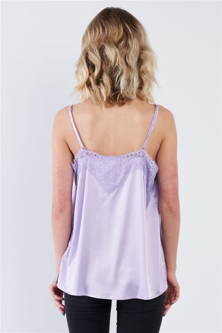 Lavender Satin Lace V-Neck Adjustable Cami Top- Back