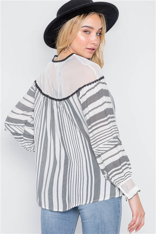 Ivory Stripe Mash Combo Black Top- Back