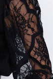 Black lace full puff sleeve causal office chic top- sheer mesh