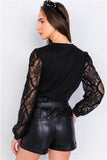 Black lace full puff sleeve causal office chic top- back