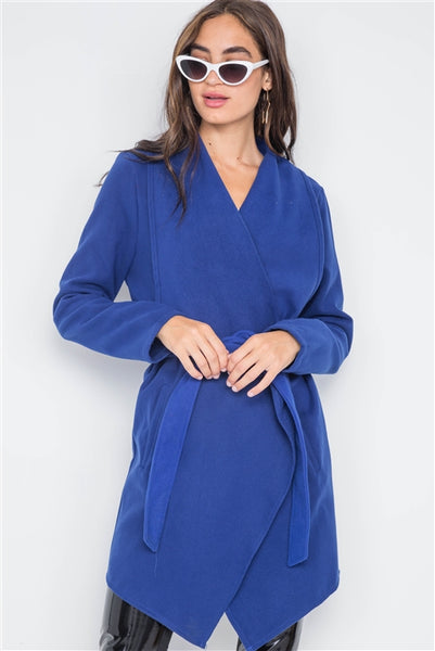 Royal blue Jacket Fleece Drape-Front Long Sleeve Cardigan Sweater Jacket