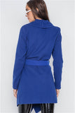 Royal blue Jacket Fleece Drape-Front Long Sleeve Cardigan Sweater Jacket- Back