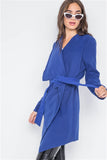 Royal blue Jacket Fleece Drape-Front Long Sleeve Cardigan Sweater Jacket- Side