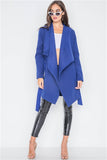 Royal blue Jacket Fleece Drape-Front Long Sleeve Cardigan Sweater Jacket- Full