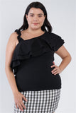 Junior Plus Size Black Off The Shoulder Ruffle Top