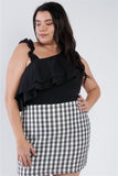 Junior Plus Size Black Off The Shoulder Ruffle Top- Close Up