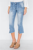 Denim light blue mid-rise flare cropped capri jeans