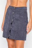 Navy Corduroy Scallop Front Mini Skirt- Front Close Up