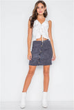 Navy Corduroy Scallop Front Mini Skirt- Full Front