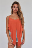 Rust orange wrap or tie waist cami top- Close Up