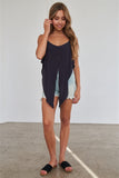 Washed navy wrap or tie waist cami top- Full