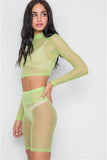 Lime Sheer 2 Piece Biker Shorts Crop Top Set- Side