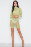 Lime Sheer 2 Piece Biker Shorts Crop Top Set- Full Front