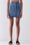 OG Vintage Blue Denim High Waist Button-Down Two Front Pockets Detail Mini Skirt