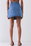 OG Vintage Blue Denim High Waist Button-Down Two Front Pockets Detail Mini Skirt